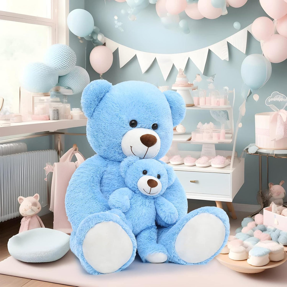 Muiteiur Juego de oso de peluche gigante azul de 40'', lind...