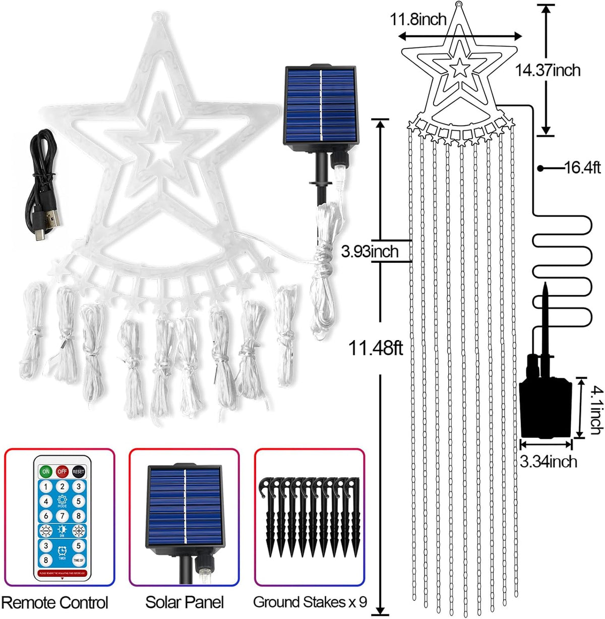 Luces solares para árbol de Navidad, 11.48 pies, 350 LED, rojo | Al...