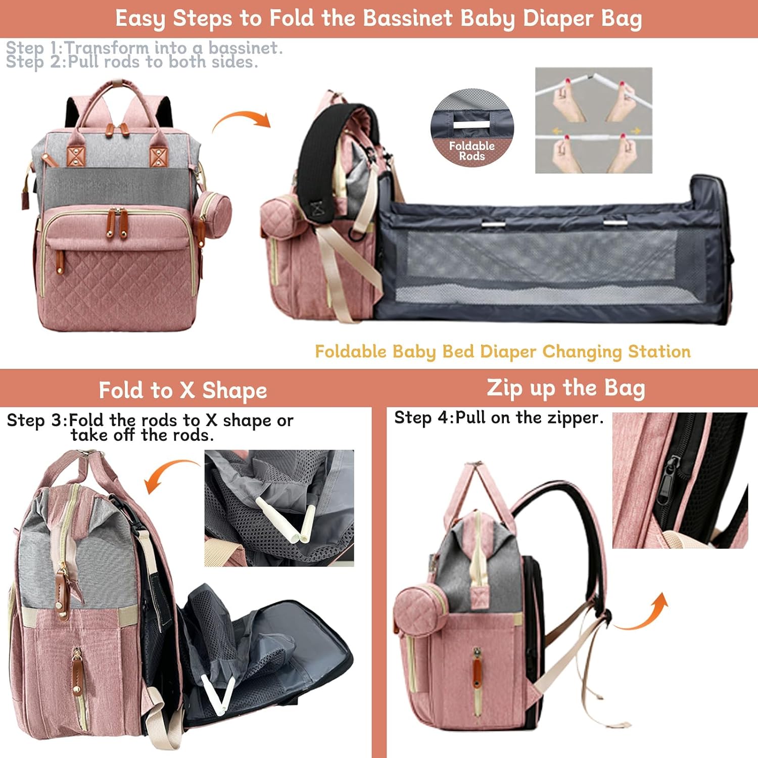 Lamroro Bolsa de pañales con cambiador, mochila impermeable 3 en 1...
