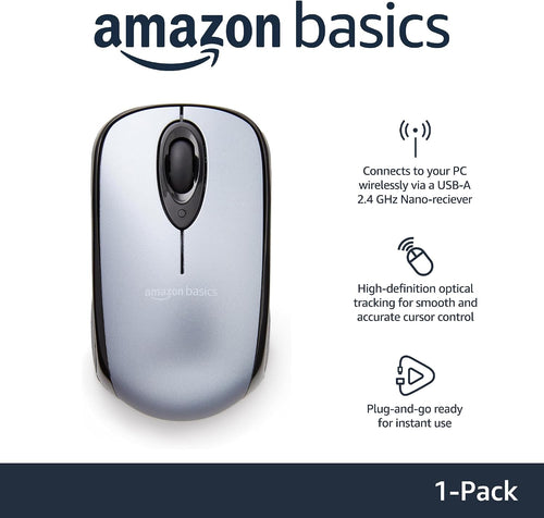 Amazon Basics Ratón óptico inalámbrico para computadora de 2,4 GHz...