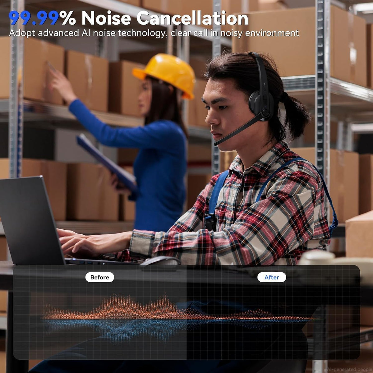 Auriculares inalámbricos con micrófono para el trabajo, auriculares...