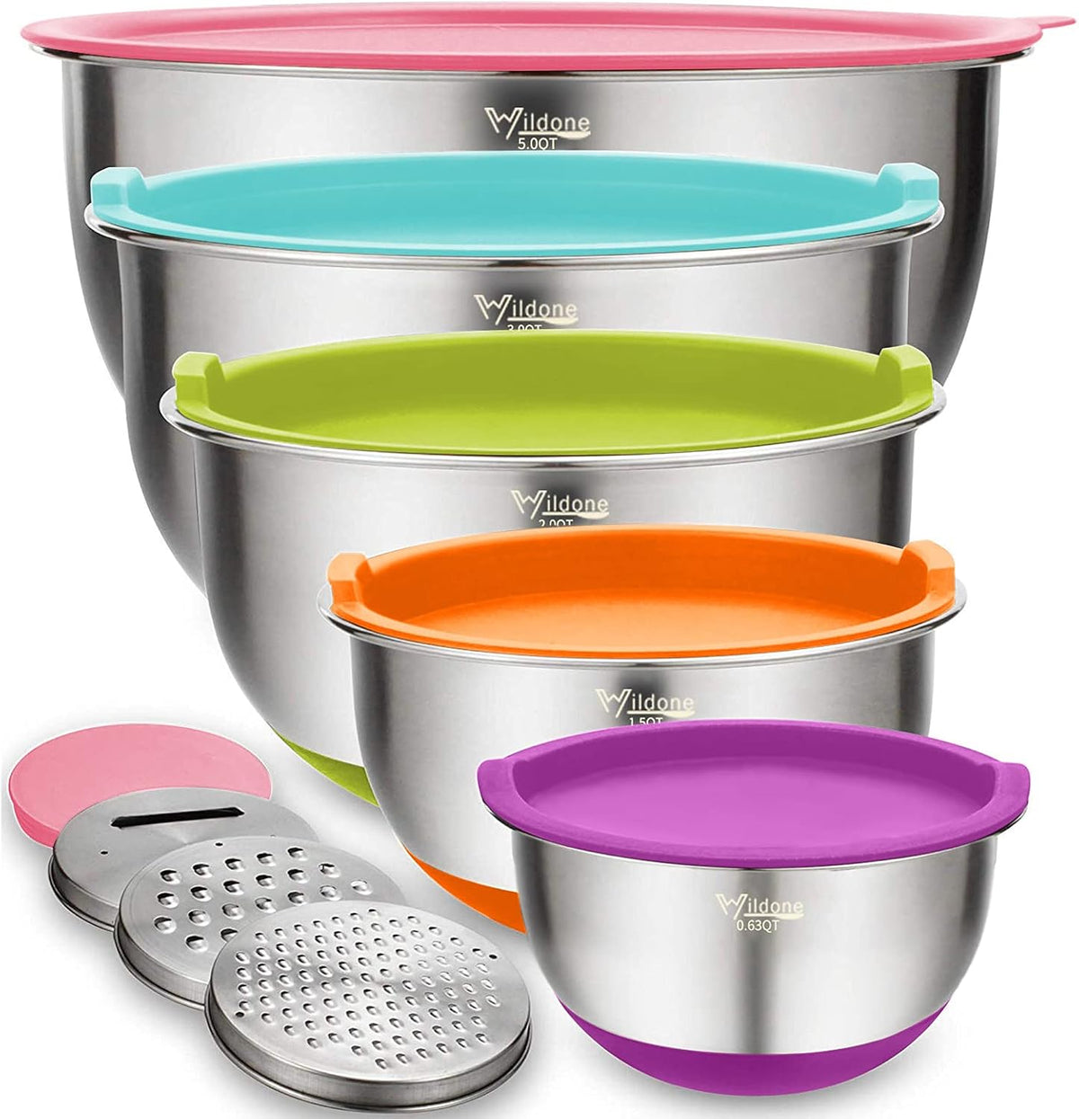 Wildone Juego de Tazones Mezcladores con Tapas Herméticas, 5PCS Taz...