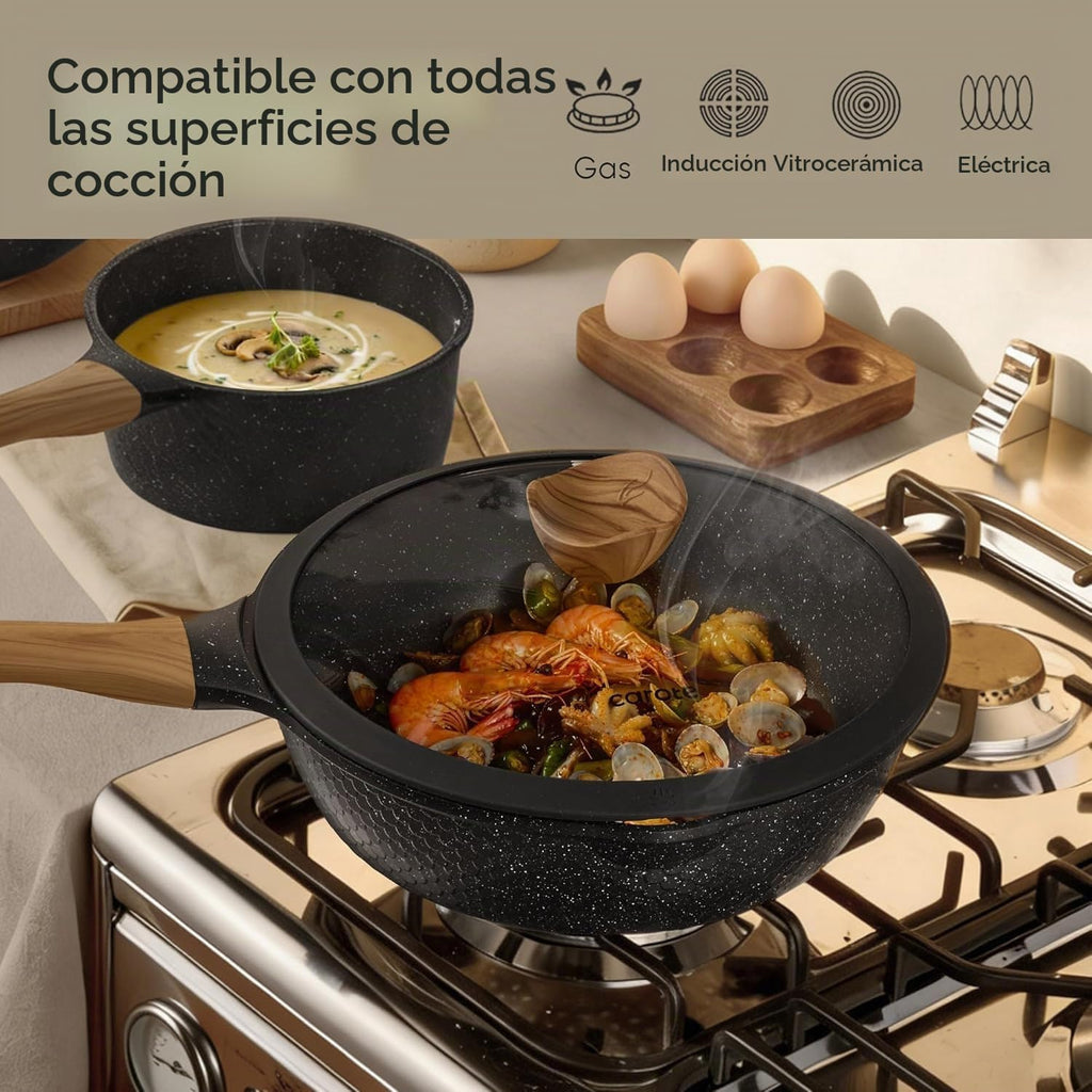CAROTE Juego de 39 ollas y sartenes antiadherentes, juego de utensi...