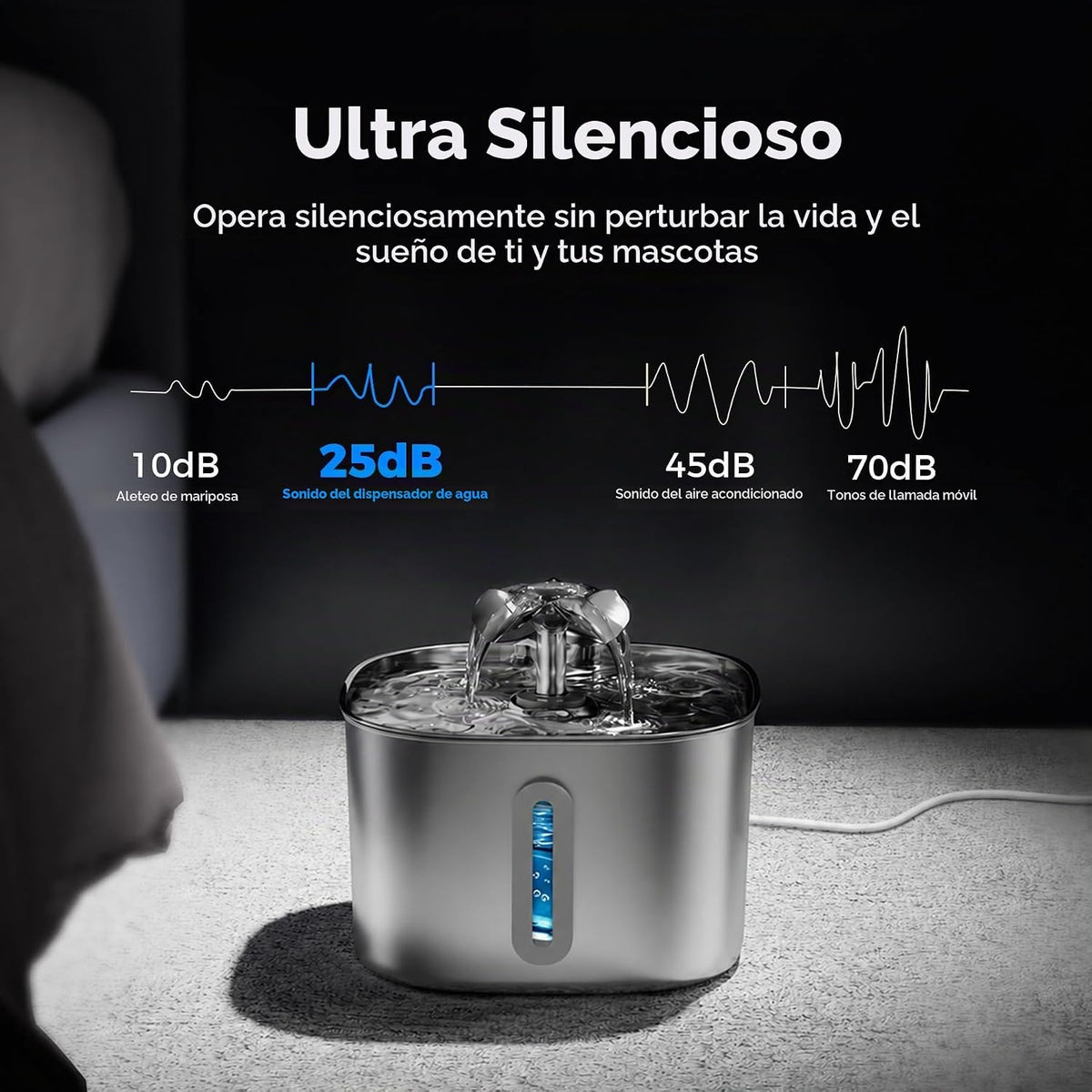 Fuente de agua para gatos de 108 oz\/3.2 L, fuente de acero inoxida...