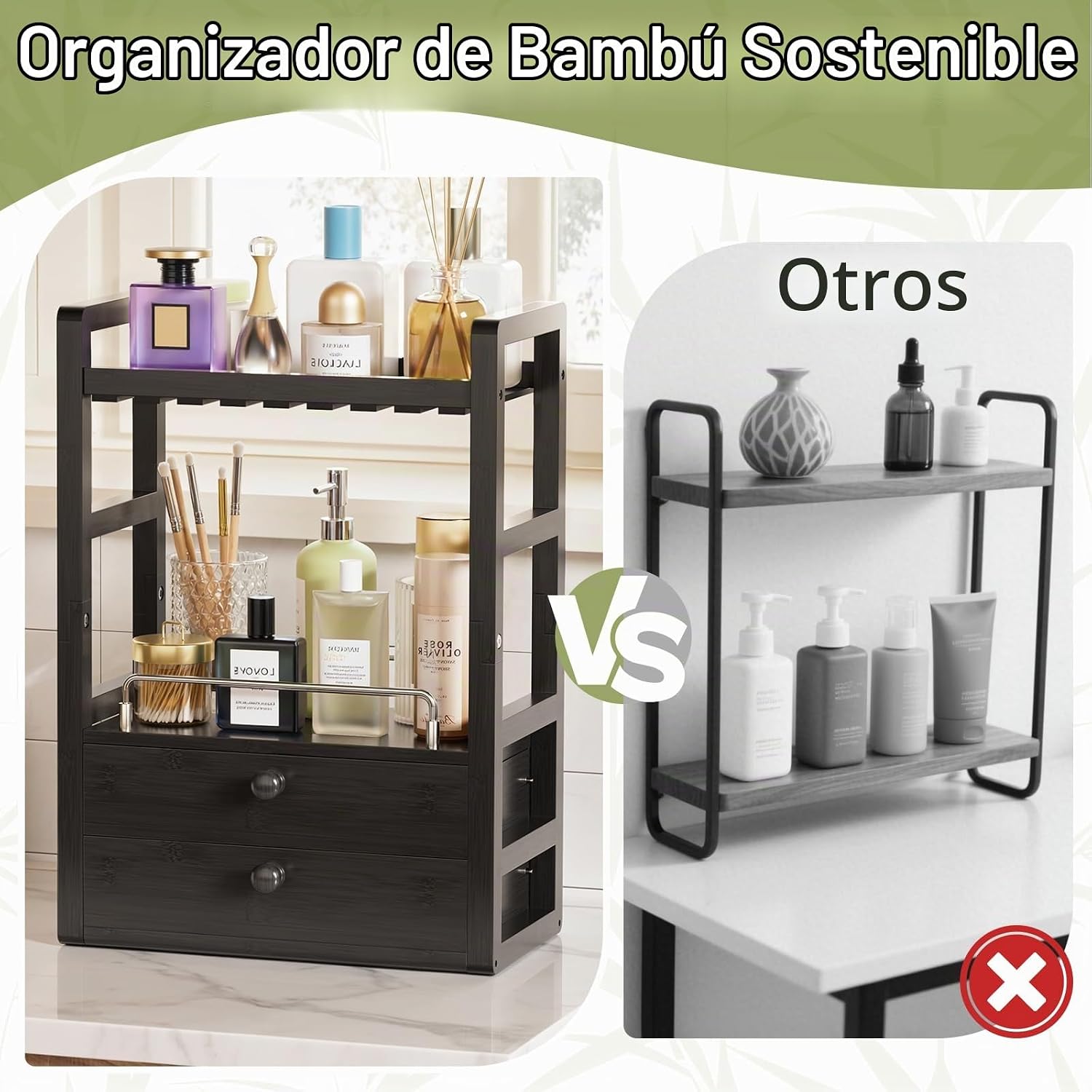AmazerBath Organizador de bambú para mostrador de baño, organizador...