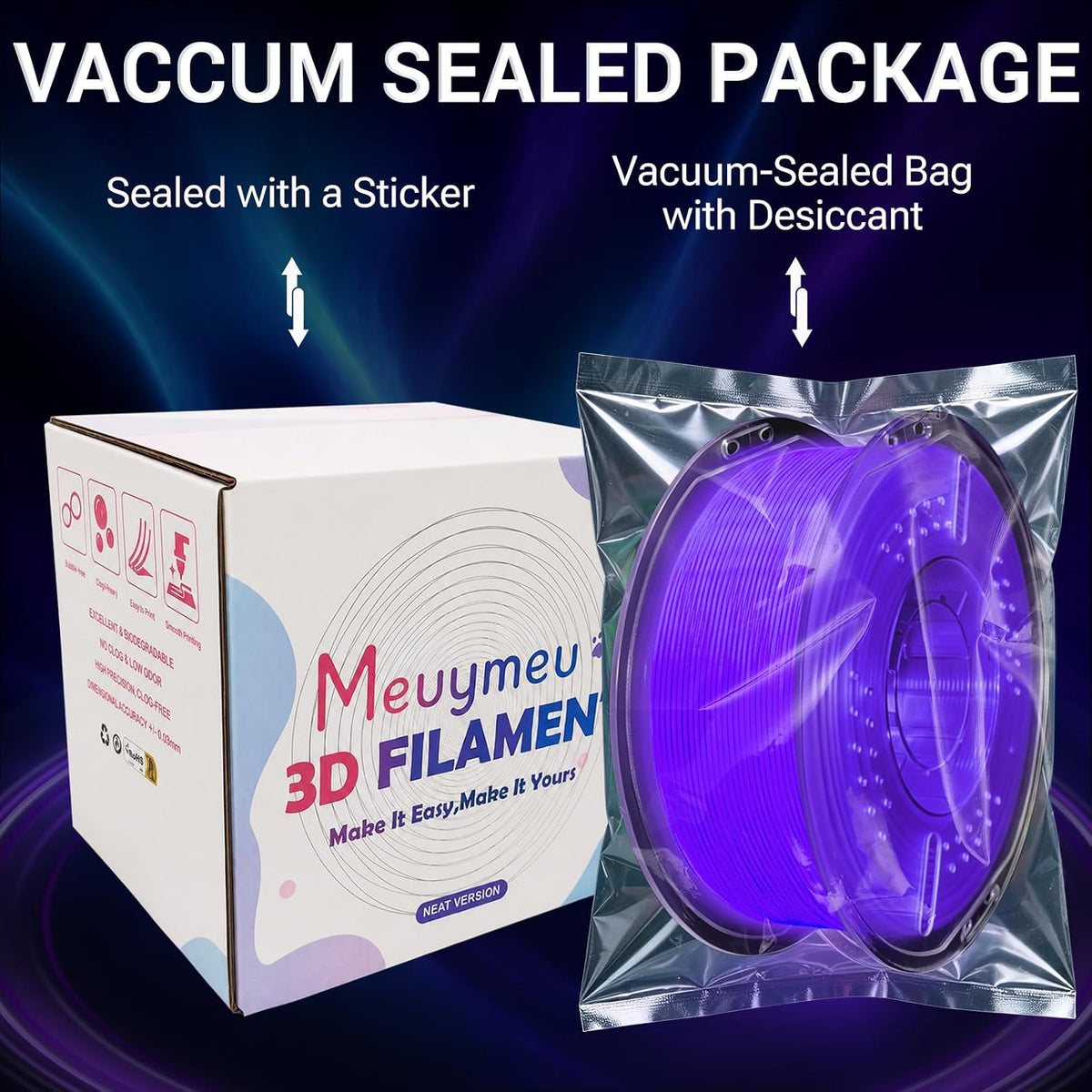Meuymeu Filamento PLA púrpura en la oscuridad de 2.2 lbs, filamento...