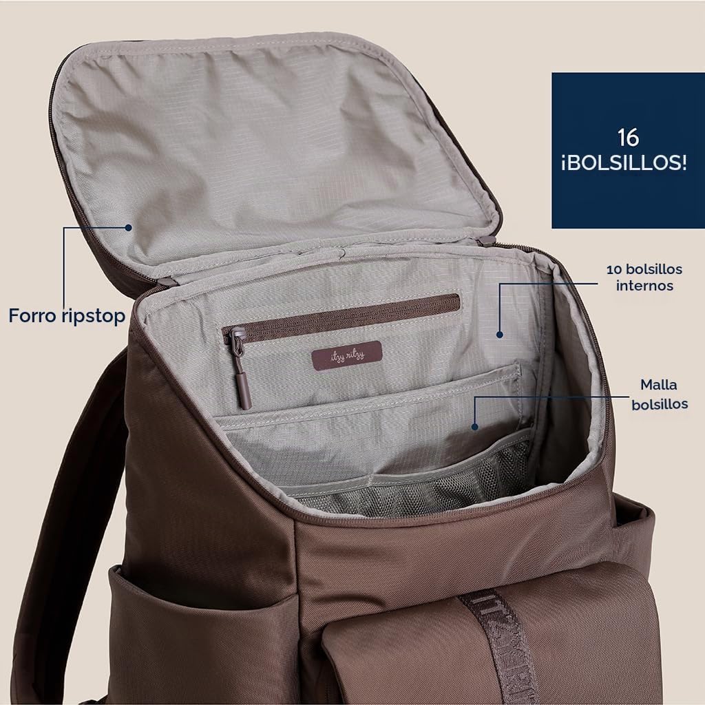 Itzy Ritzy Belong - Mochila ligera para pañales con 16 bolsillos, a...