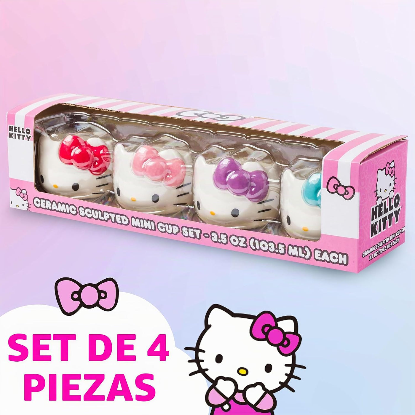 Silver Buffalo Sanrio Hello Kitty - Juego de 4 mini tazas de cerámi...