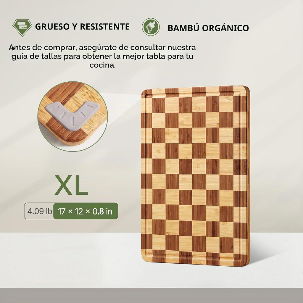 Tabla de cortar de bambú para cocina, tabla de cortar a cuadros de...