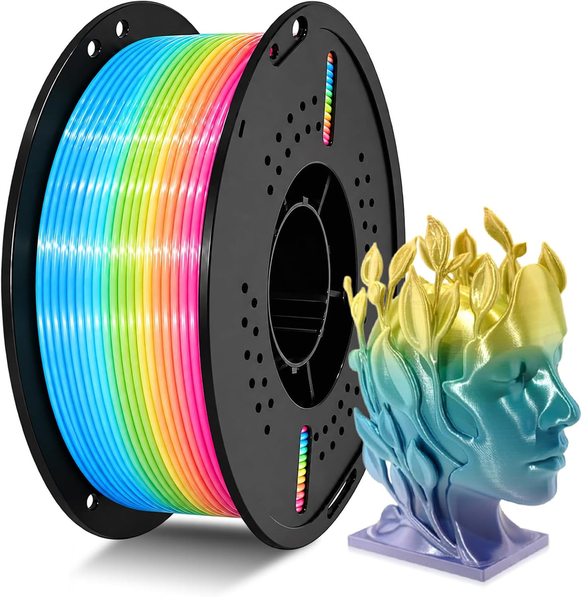 Filamento de impresora 3D Peach Silk Rainbow PLA+ de 0.07 in, 2.2 l...