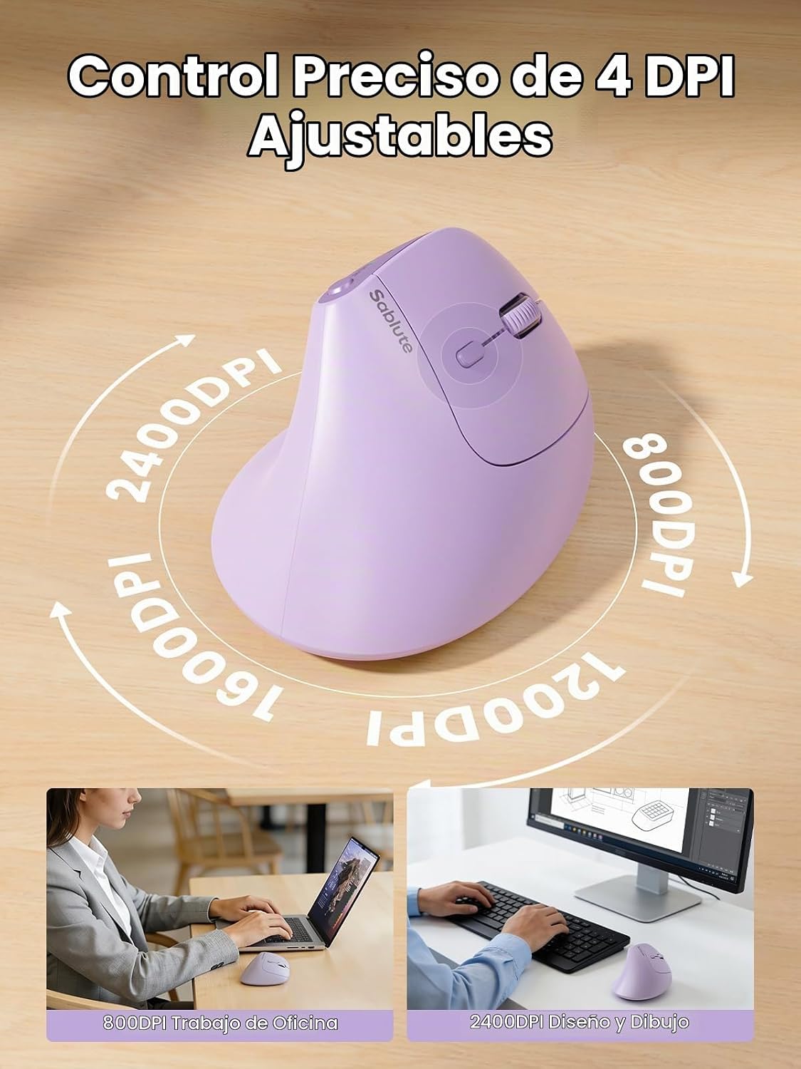SABLUTE Ratón ergonómico MAM3, ratón vertical para manos pequeñas y...