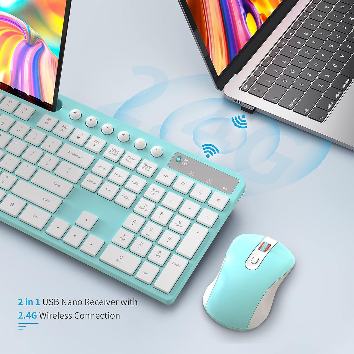 MARVO Wirelss - Combo de teclado y mouse con soporte para teléfono,...