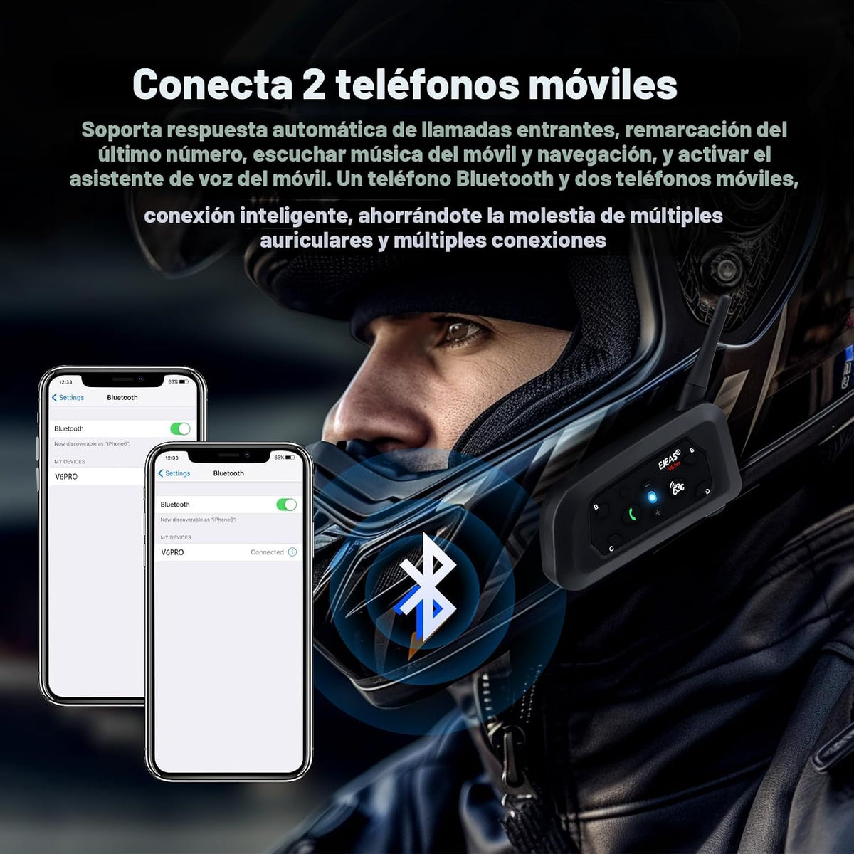 EJEAS V6 Pro - Auriculares Bluetooth para motocicleta, sistema de c...