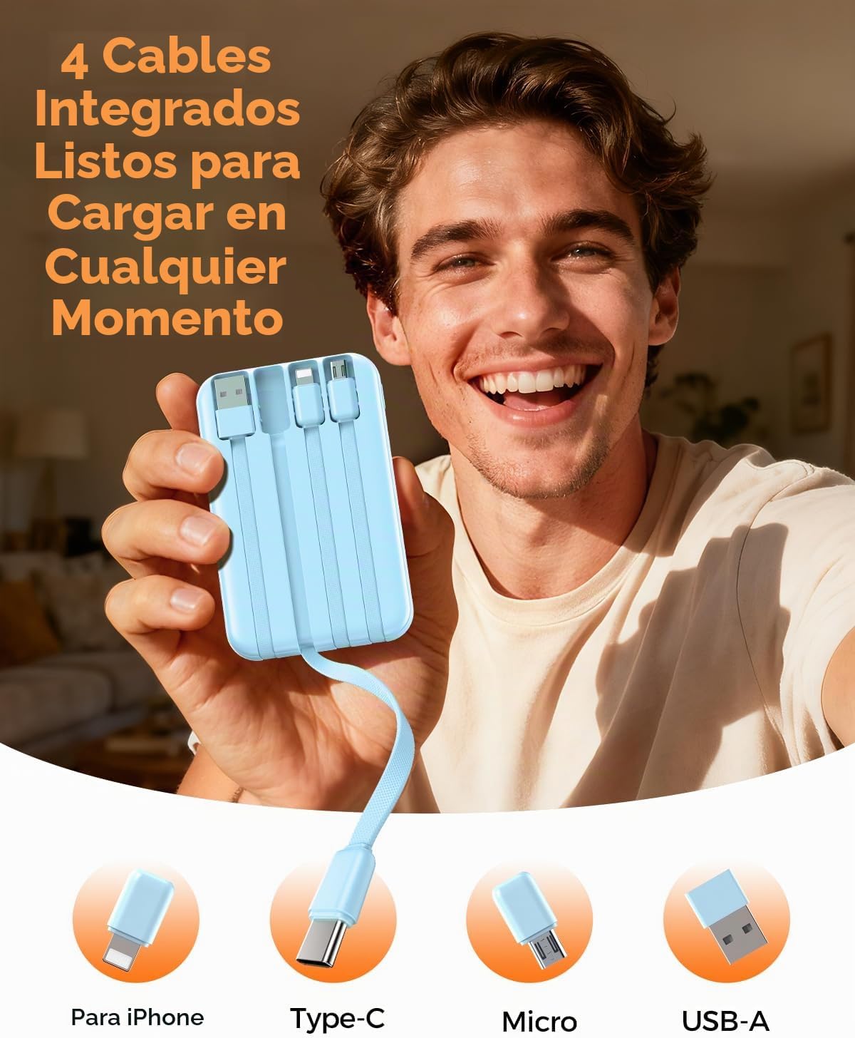 Cargador portátil Zmmyuluo 10000mAh con 4 cables incorporados 40% m...