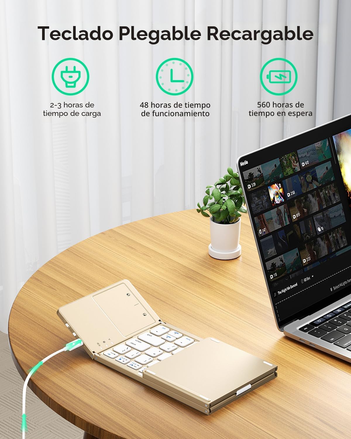 Samsers - Teclado plegable Bluetooth con panel táctil - Teclado ina...