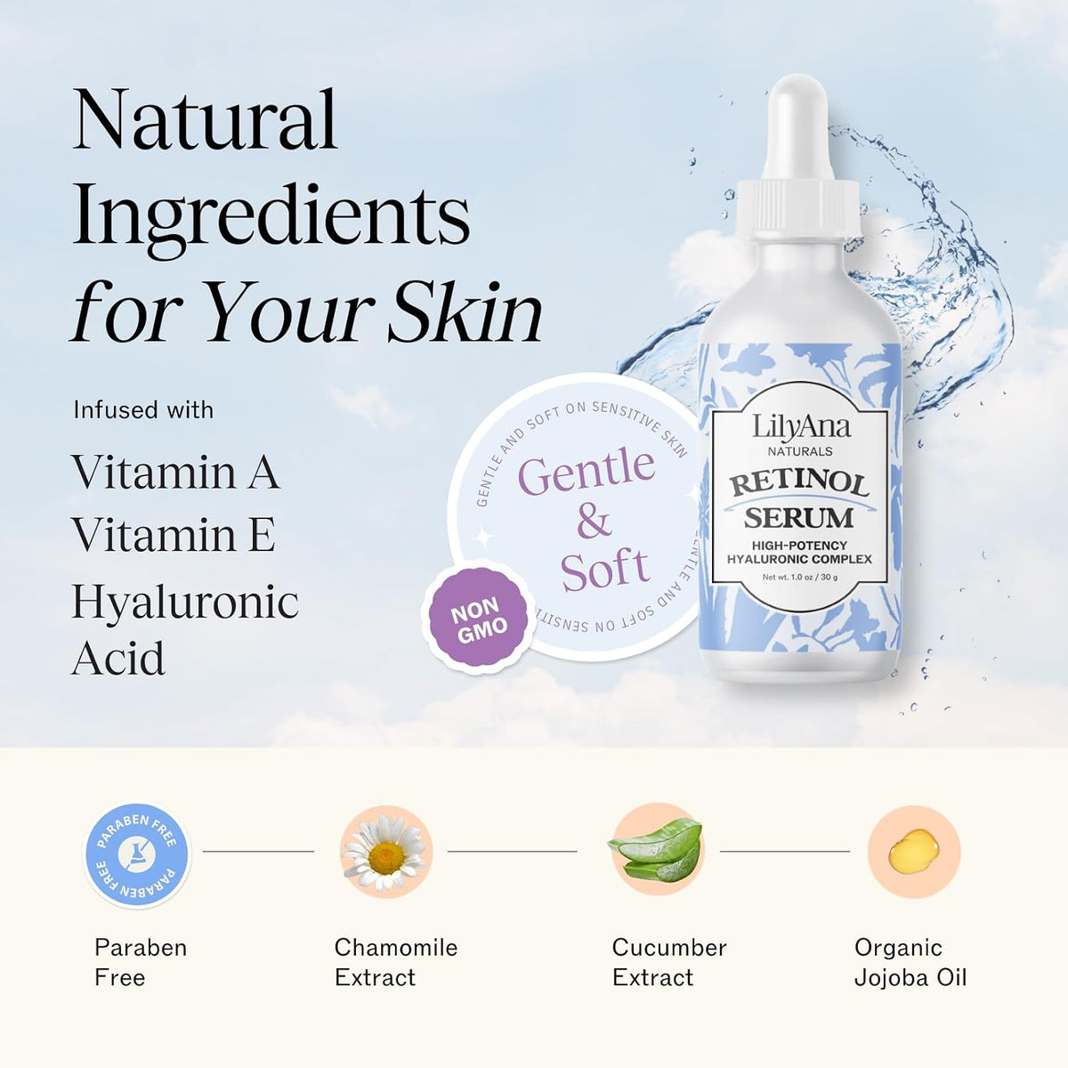 LilyAna Naturals Suero de retinol, fabricado en Estados Unidos, sue...
