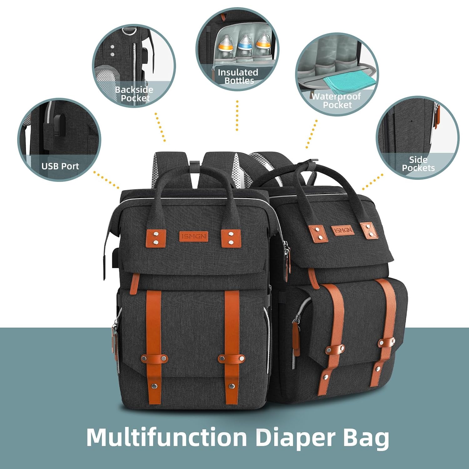 ISMGN Mochila para pañales con cambiador, bolsas de bebé para niños...