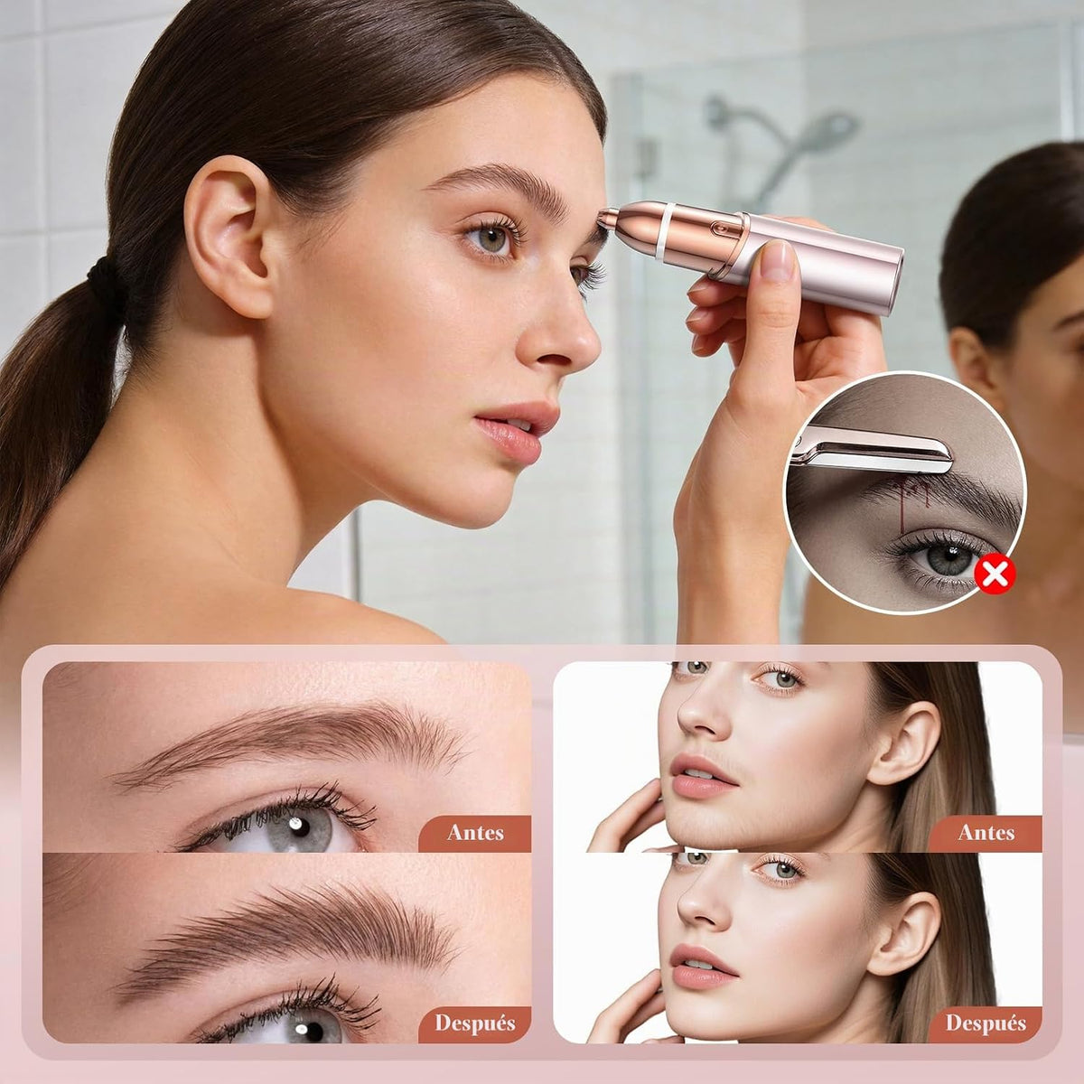 Recortador de cejas 2 en 1, depilación facial para mujeres, recarga...