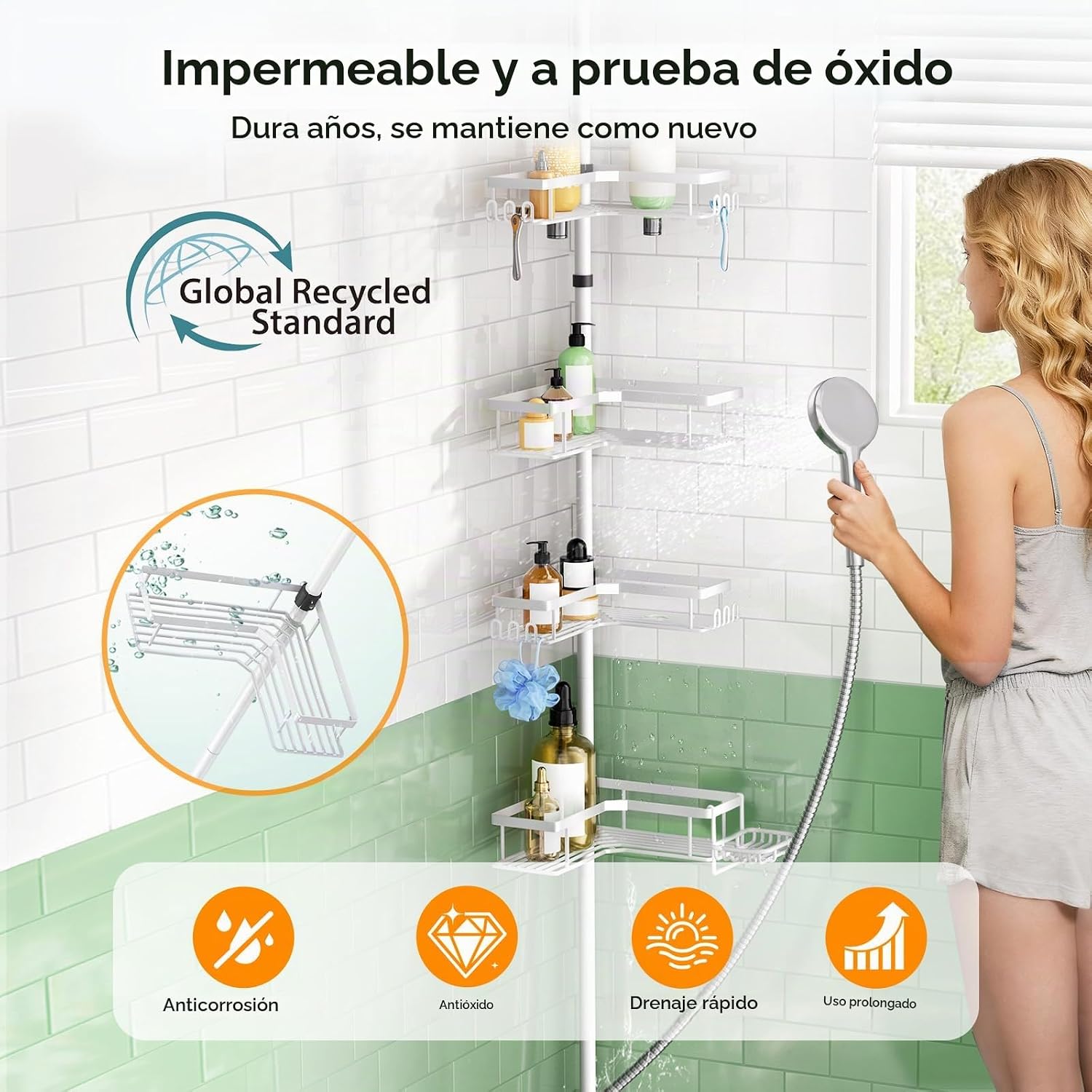 HAMITOR Organizador de ducha esquinero blanco: estante organizador...