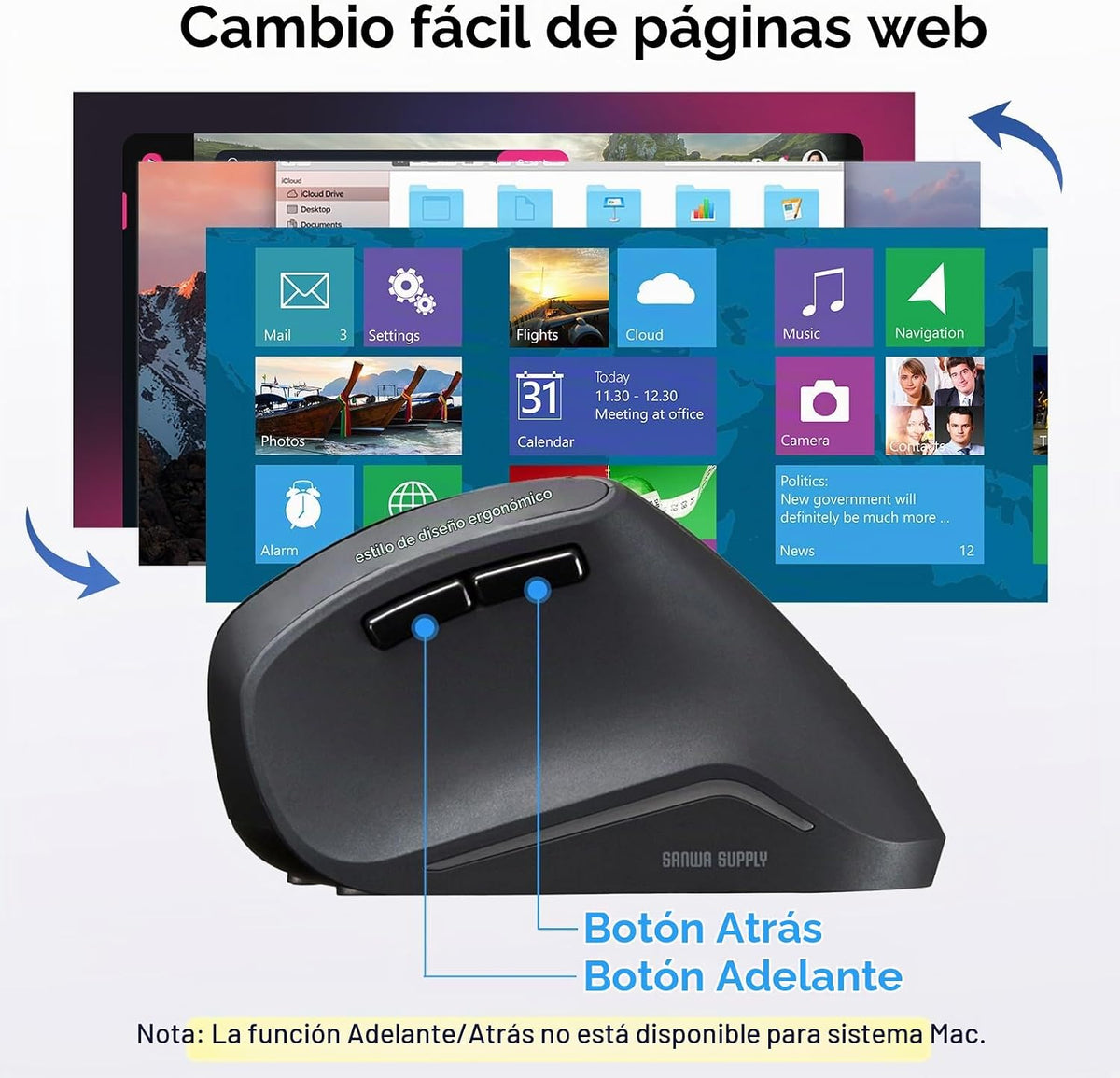 SANWA Ratón ergonómico Bluetooth, ratón vertical inalámbrico Silent...