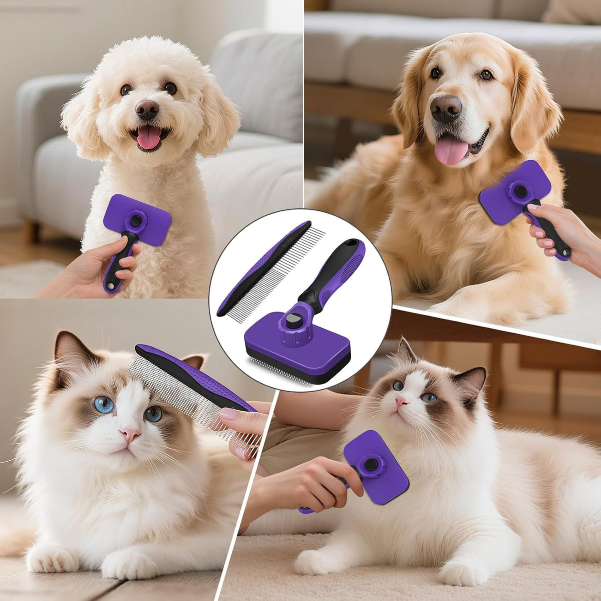 2 cepillos de limpieza autolimpiante y peine para perros, herramien...