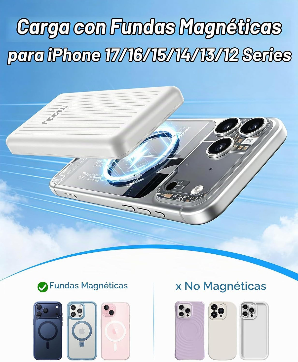 Miady Paquete de 2 cargadores portátiles magnéticos para iPhone 500...