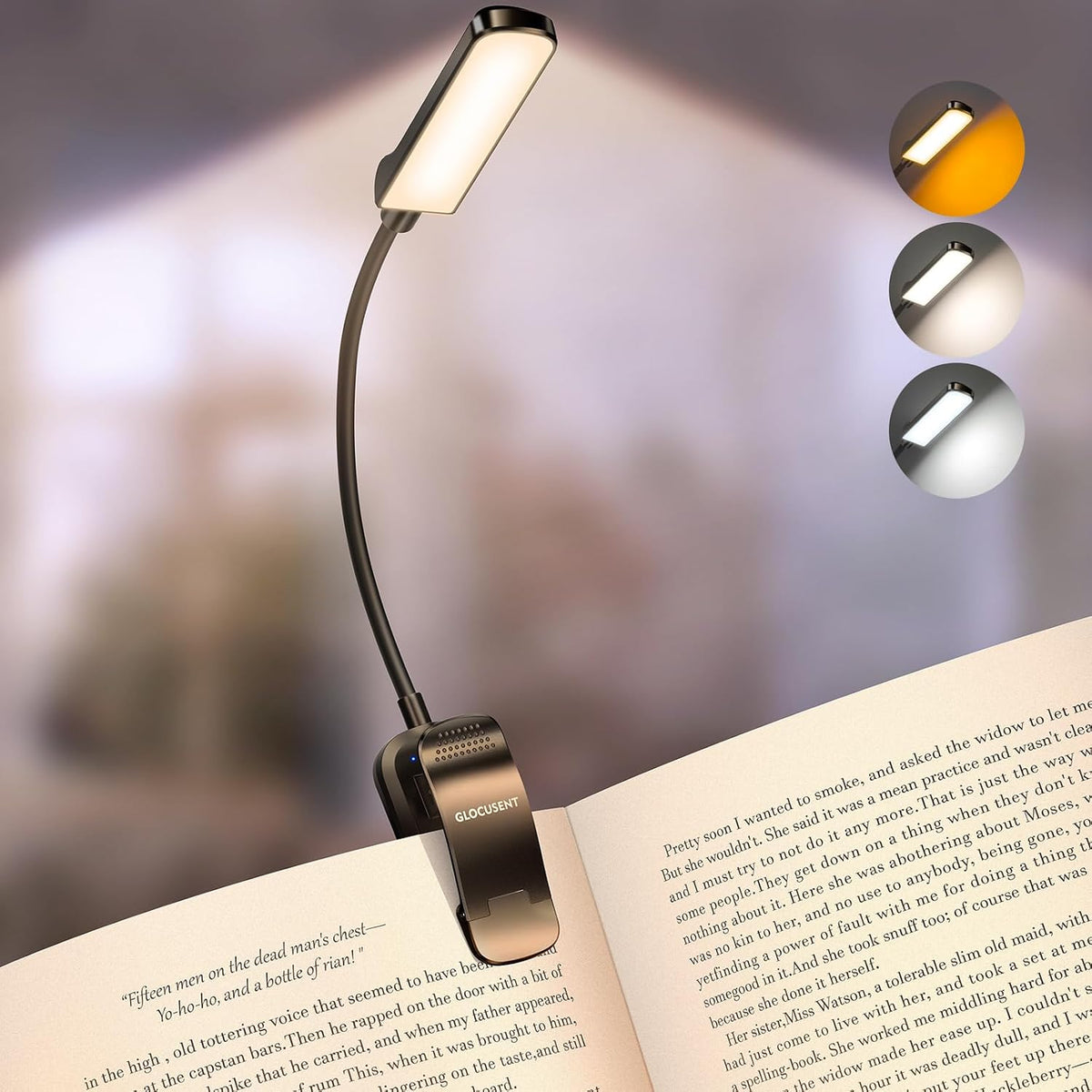 Glocusent Paquete de luz de libro recargable USB con 13 LED de luz...