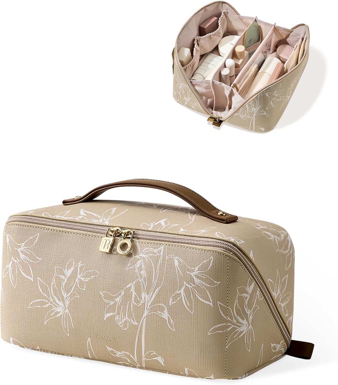 EACHY Bolsa de maquillaje de viaje, bolsas de cosméticos de gran ca...
