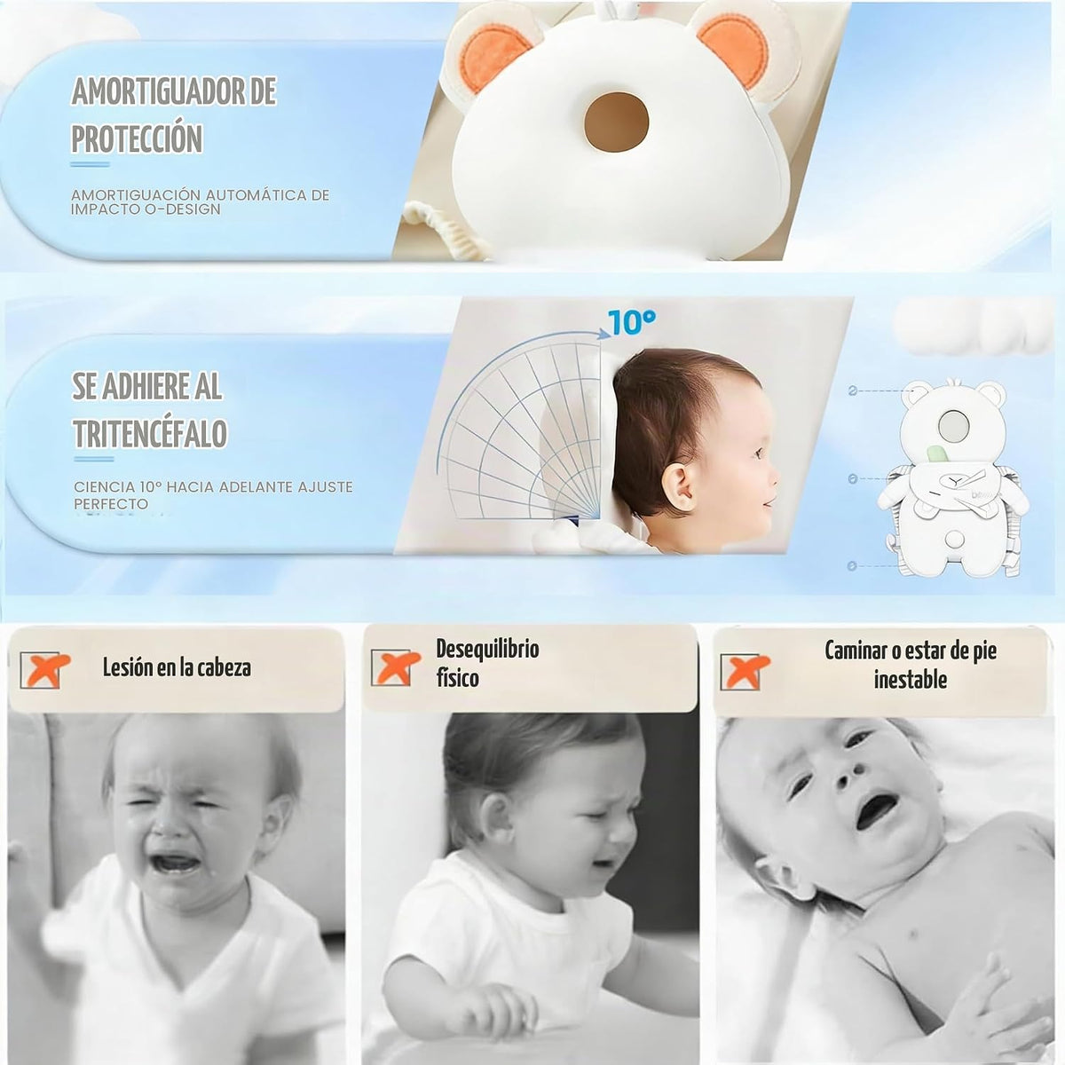 Mochila protectora para la cabeza del bebé, mochila de protección p...