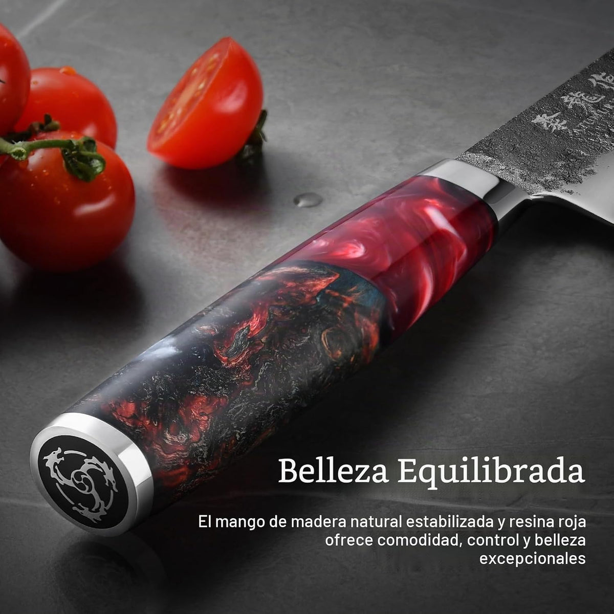 Cuchillo de chef japonés, cuchillo Santoku forjado a mano de 7 pulg...
