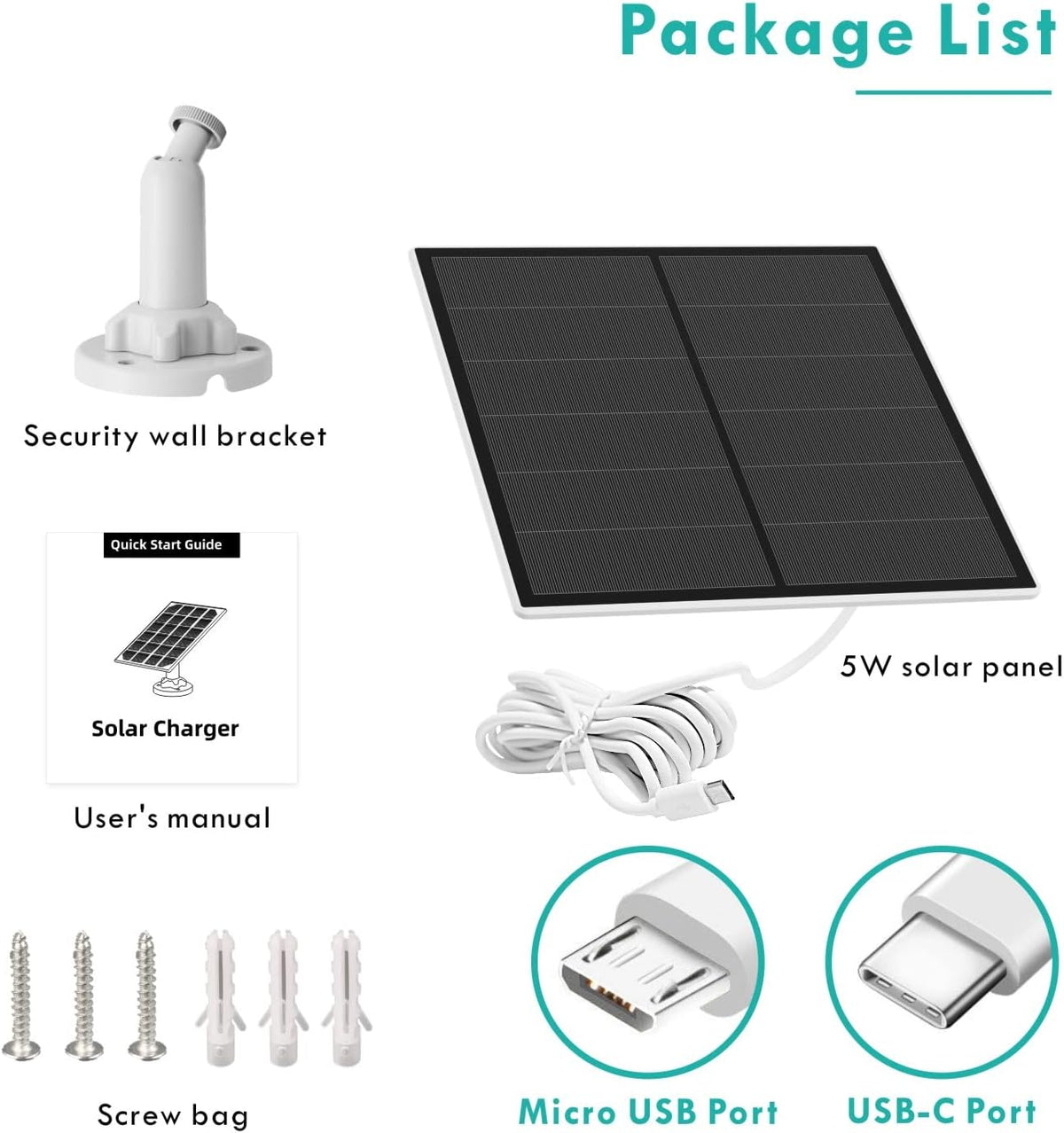Panel solar de 5 W para cámara de seguridad, panel solar USB para c...