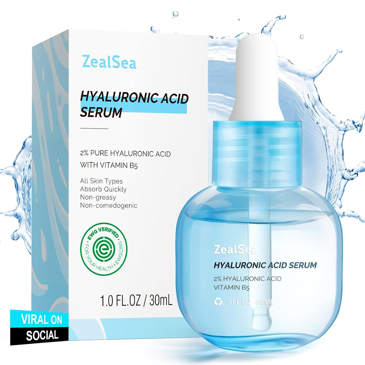 Suero facial de ácido hialurónico ZealSea EWG, suero hidratante dia...