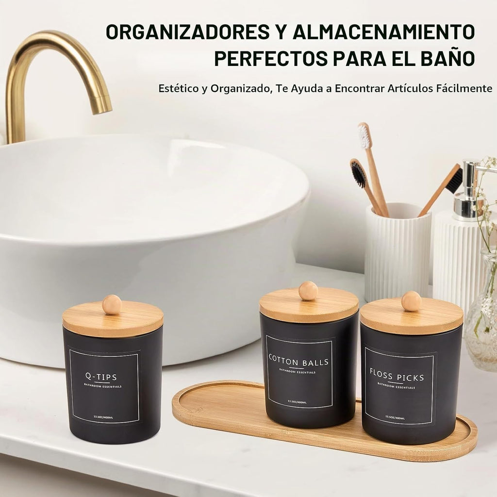 Paquete de 3 soportes Qtip para baño con bandeja, soporte de 13.5 o...