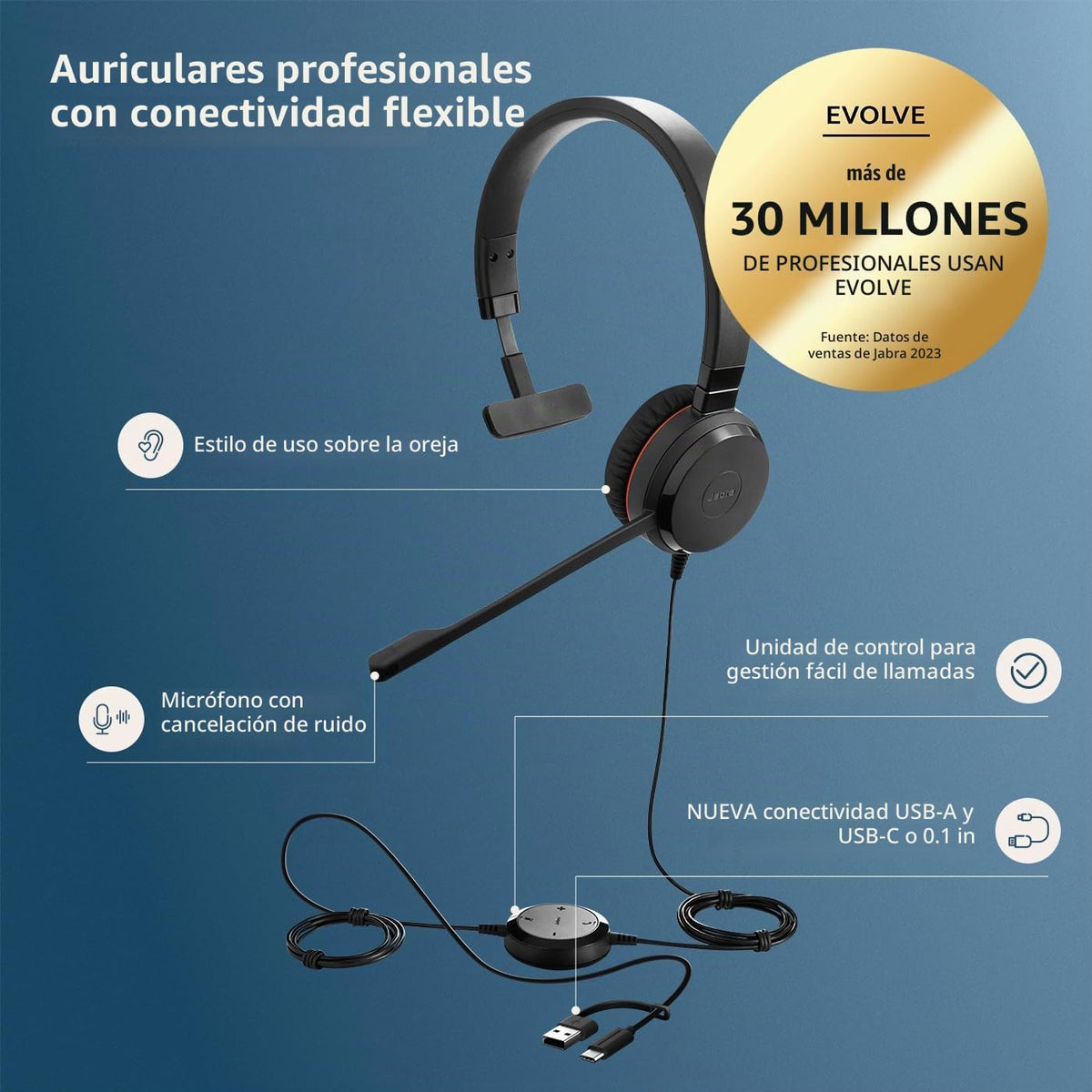 Jabra Evolve 30 II (edición 2025) - Auriculares con cable de una so...