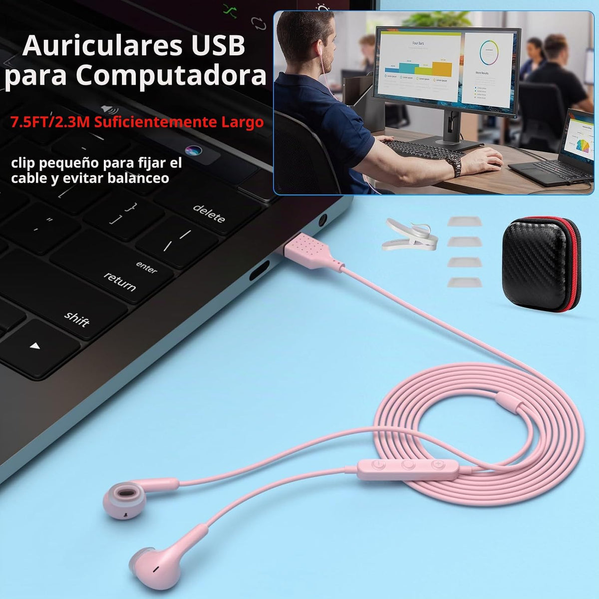 AIAUXAI Auriculares USB para PC,Auriculares con micrófono para comp...
