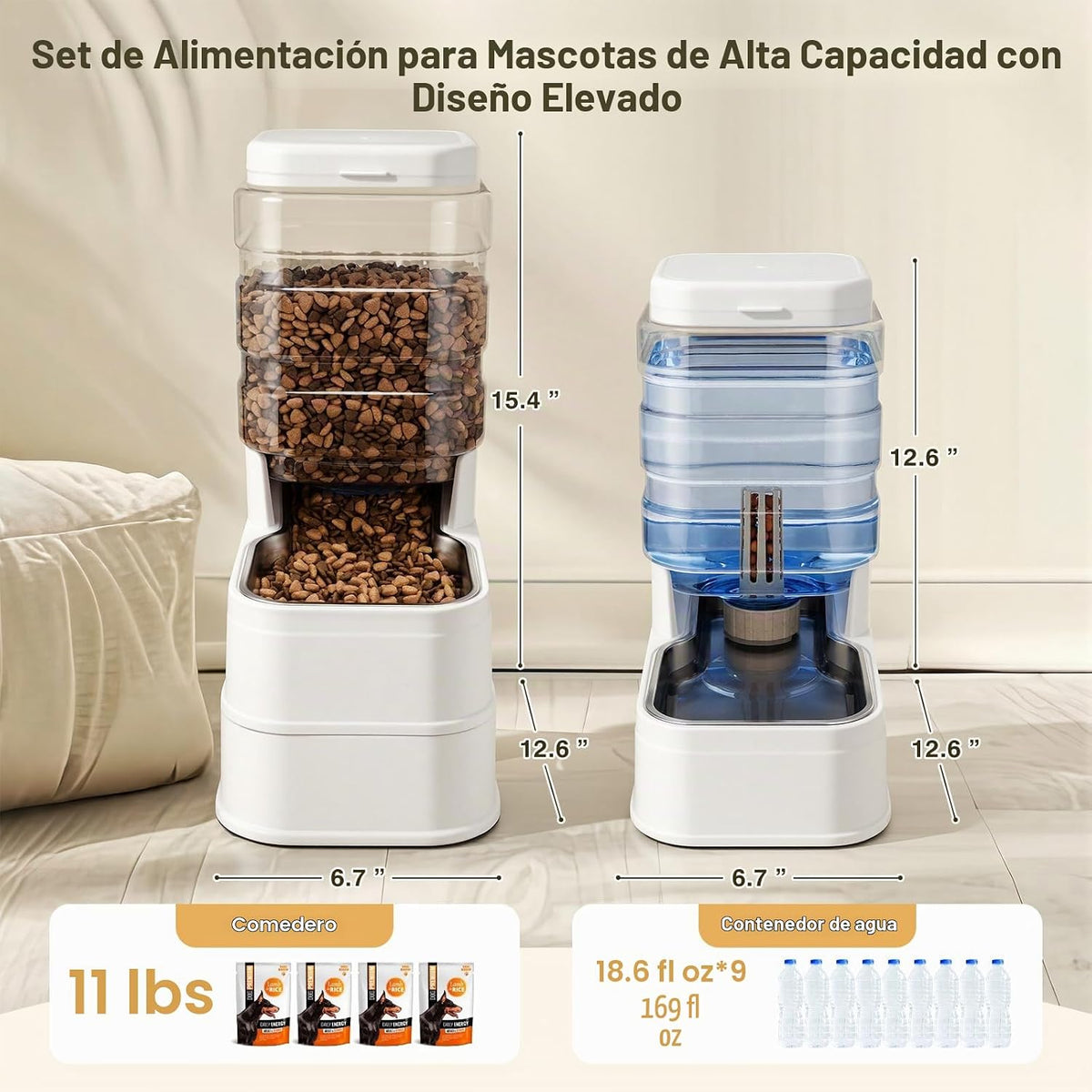 Paquete de 2 alimentadores automáticos para gatos y dispensador de...