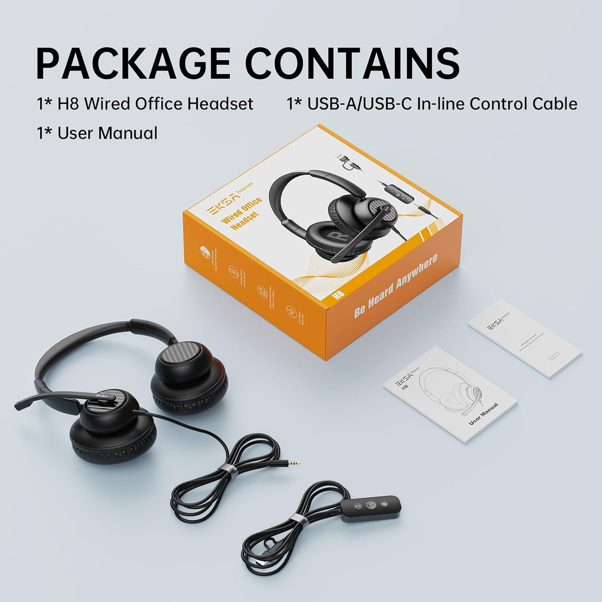 EKSA H8 - Auriculares USB con micrófono para trabajo, auriculares e...