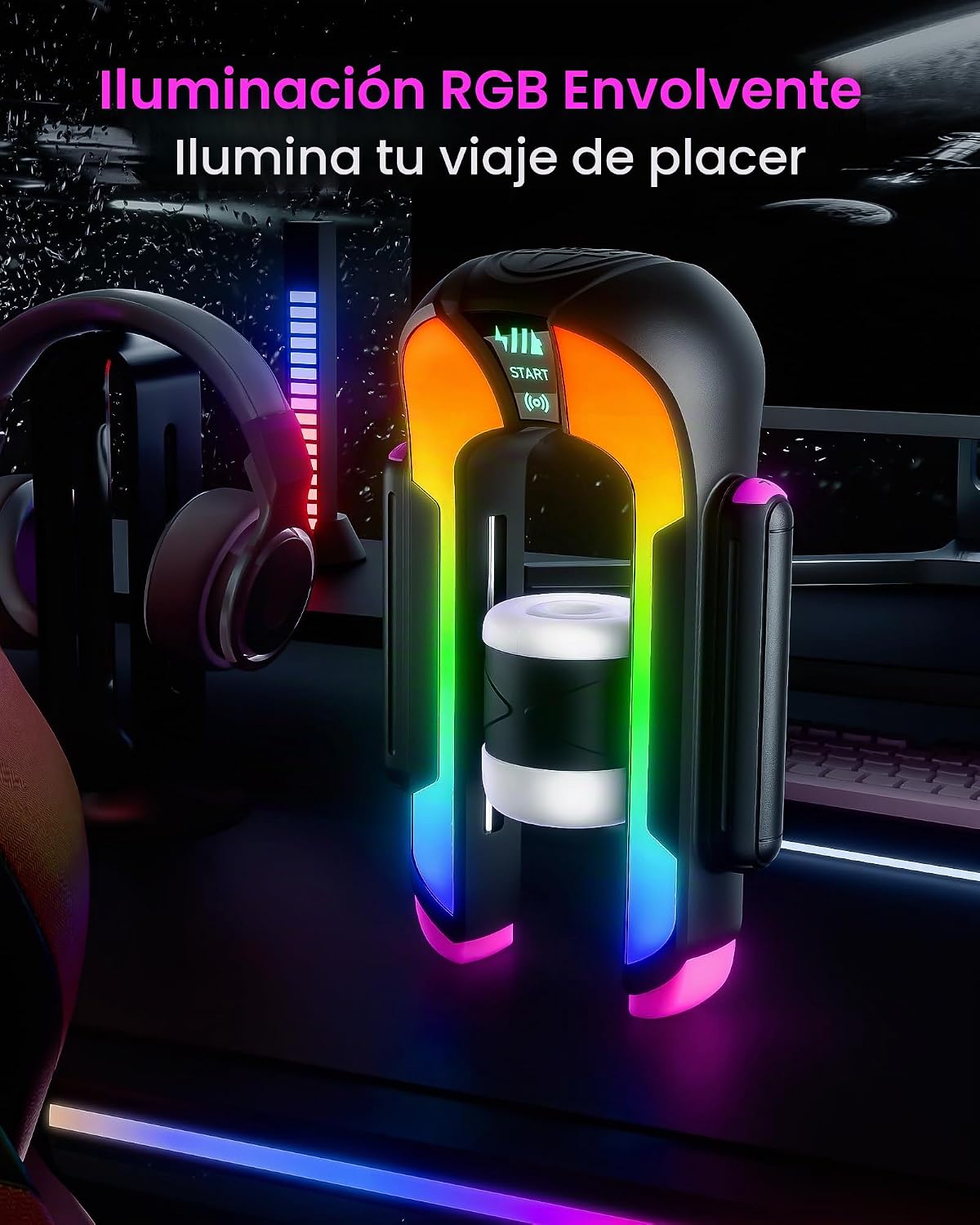 EINSEO RGB Lighting Masturbador masculino, 2 mangas masculinas jugu...