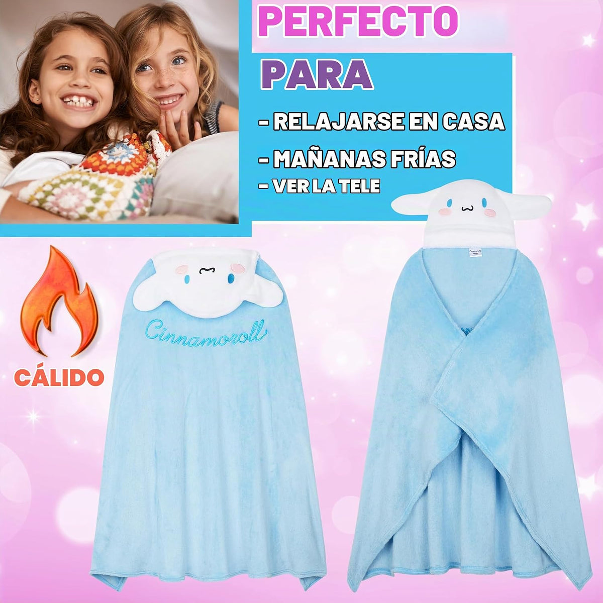 Hello Kitty Sanrio - Manta con capucha para niñas, Kuromi Cinnamoro...