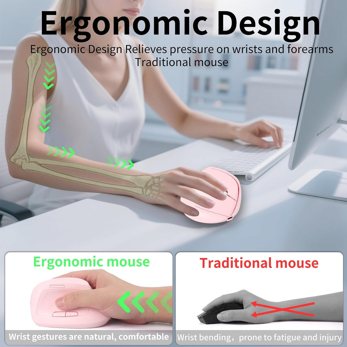 Ratón ergonómico, ratón vertical inalámbrico, ratón óptico inalámbr...