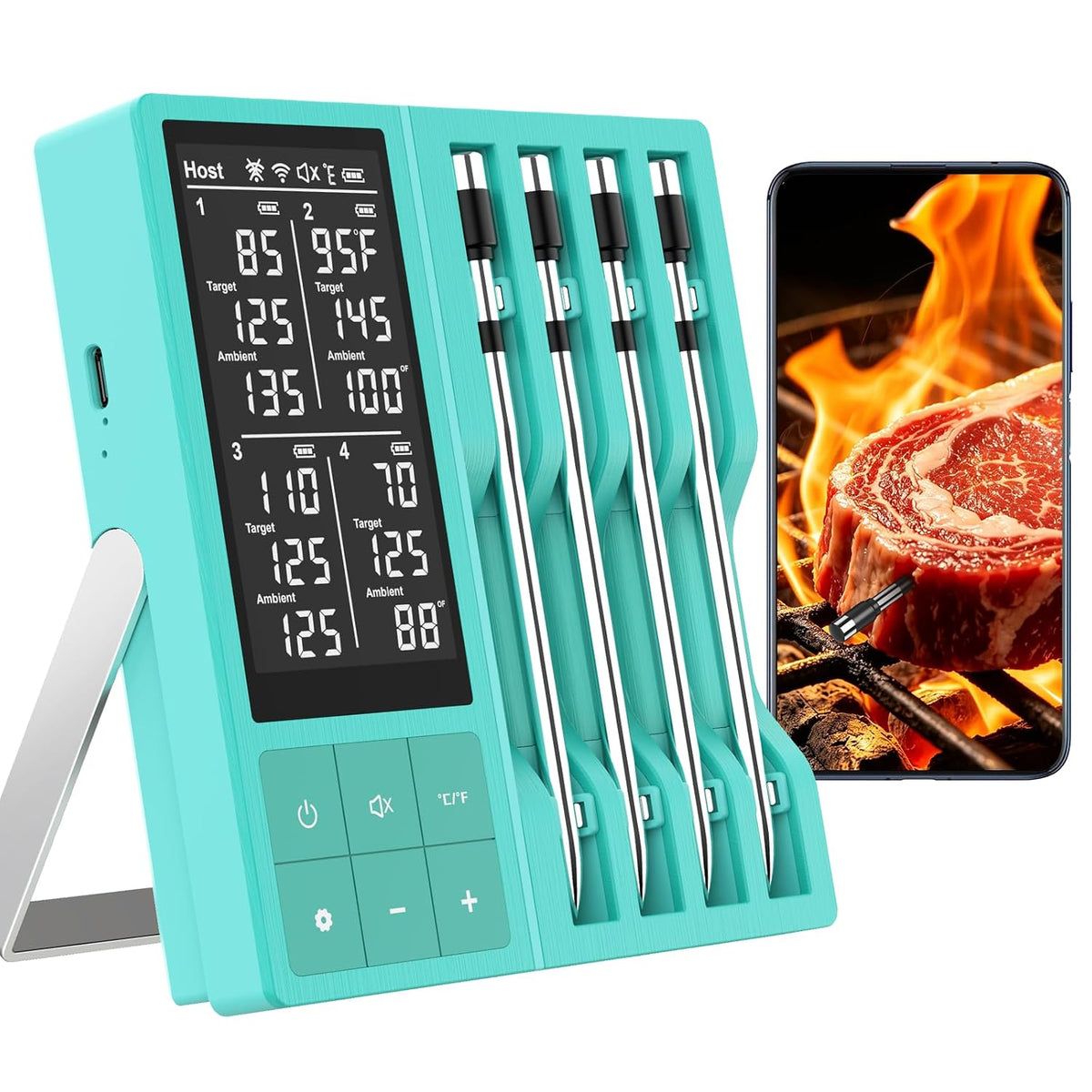 Termómetro digital inalámbrico para carne de 800 pies para barbacoa...