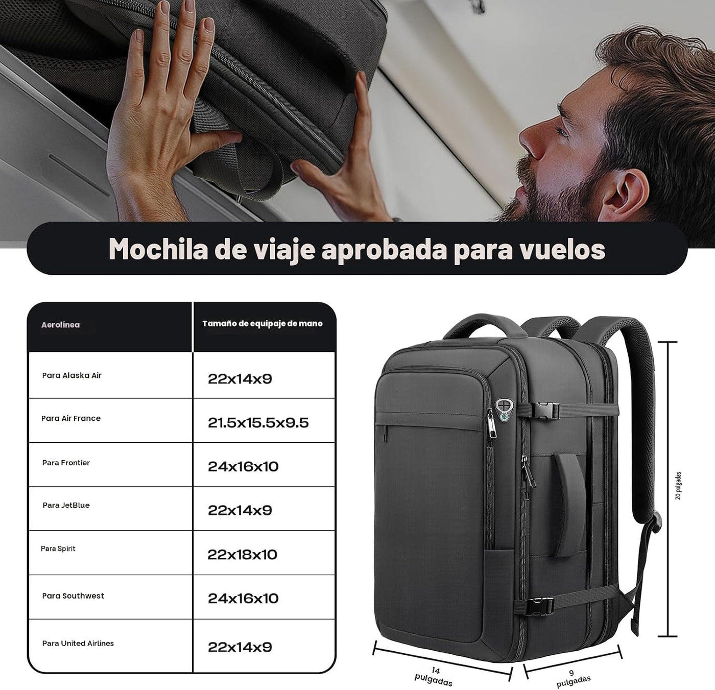Sirmaeed Mochila de transporte, apta para viajes, se adapta a lapto...