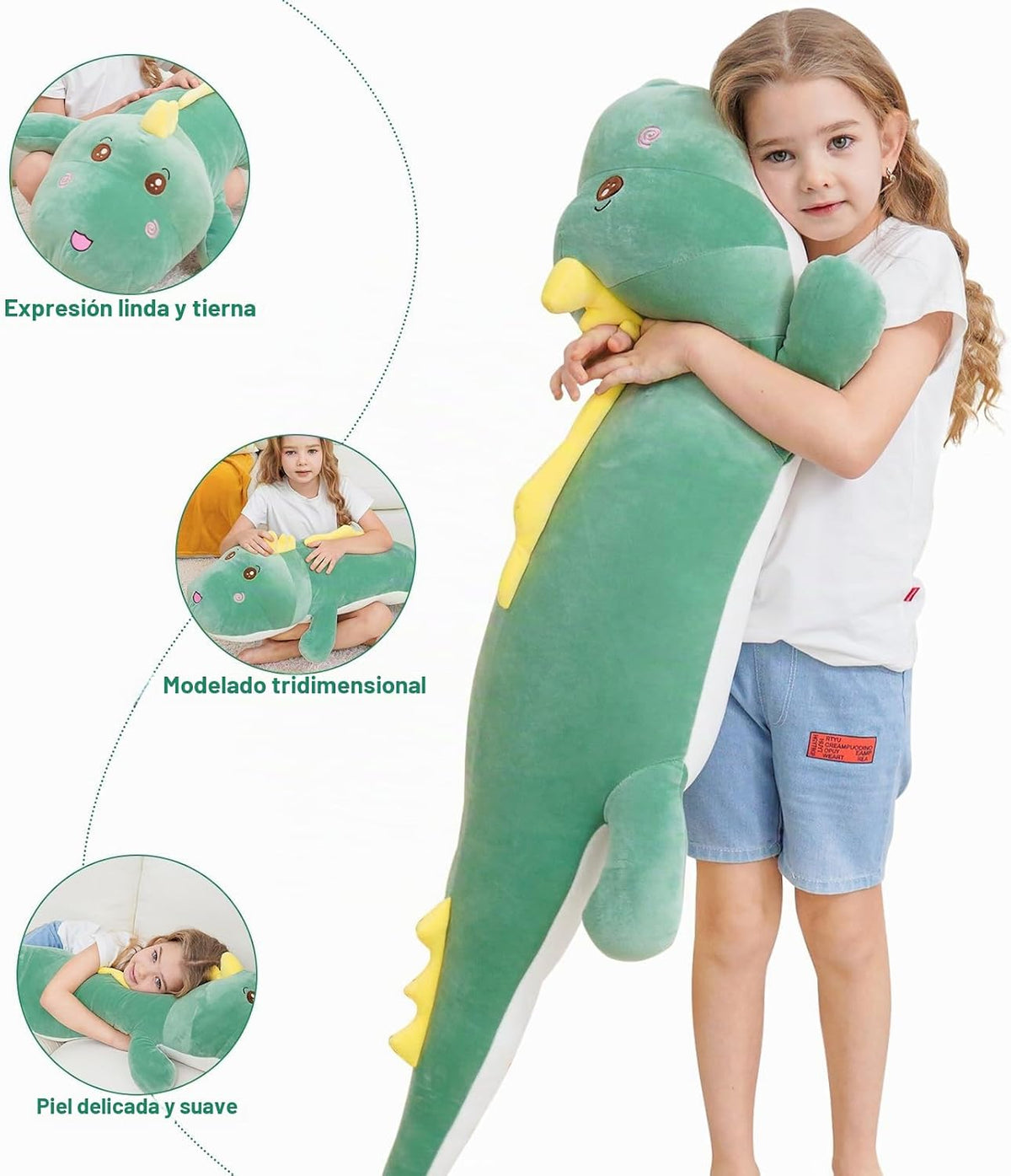Tianmihou Almohada de felpa de dinosaurio gigante de 40 pulgadas, a...