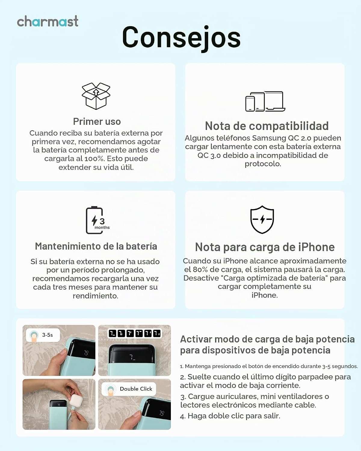 charmast Cargador portátil de banco de energía con 4 cables integra...