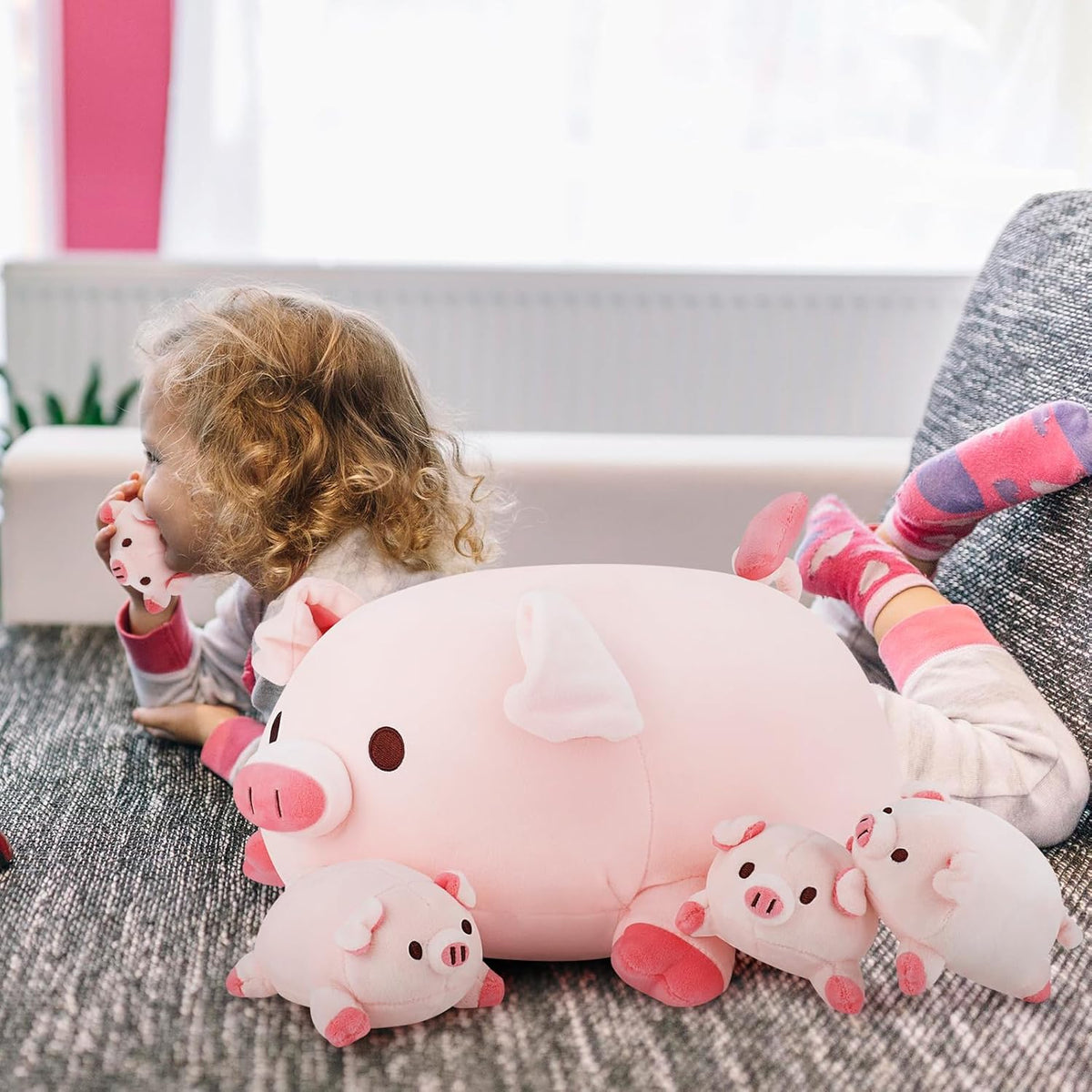 Achwishap 5 Piezas Familia de Cerdos, Cerdo de Peluche Mamá con 4 B...