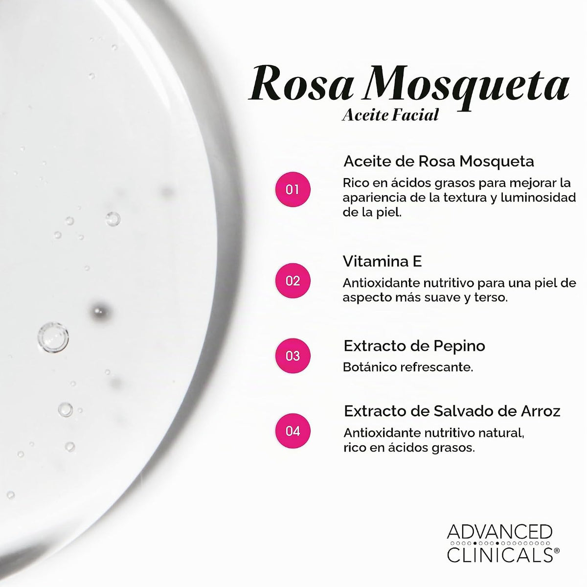 Advanced Clinicals- Suero facial hidratante de aceite de rosa mosqu...