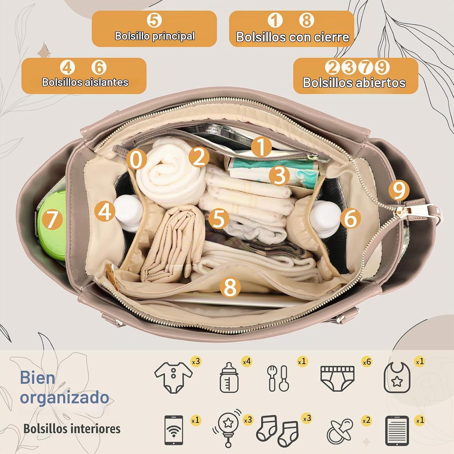miss fong Pañalera de cuero para pañales tipo mochila, bolso grande...