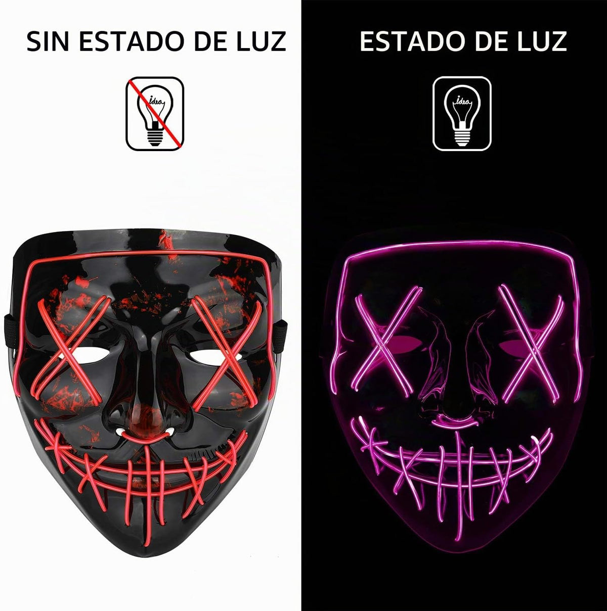 Poptrend Máscara de Halloween con luz LED para festivales, cosplay,...