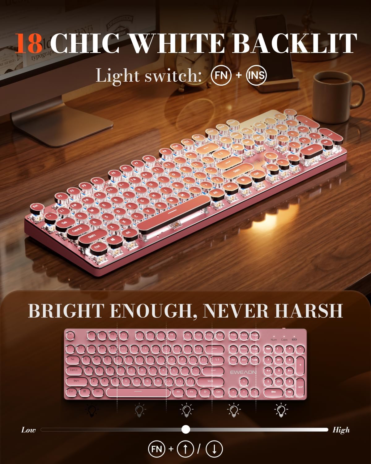 Teclado mecánico inalámbrico estilo máquina de escribir con | Bluet...