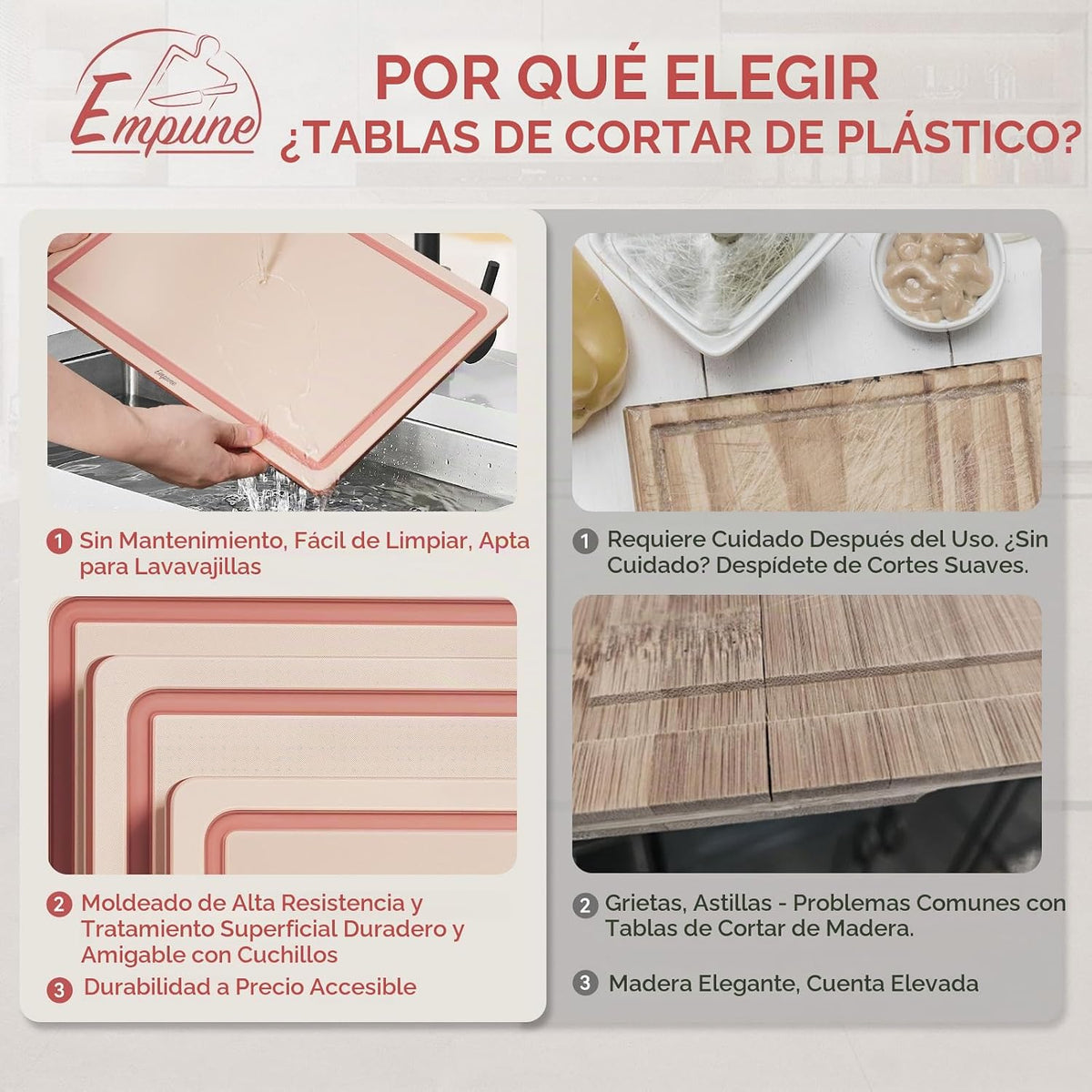 Empune - Juego de tabla de cortar de plástico, tablas de cortar de...